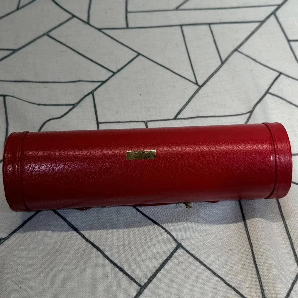 Rowallan Jewelry Roll OS Red Bonded Leather Travel Case Organizer Mirror READ